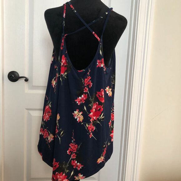 Papermoon‎ Womens Tank Top 3x Blue Floral Sleeveless Blouse Halter Neck NWT - Picture 2 of 8